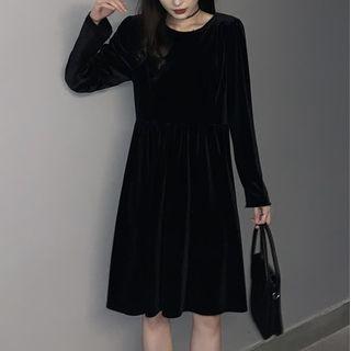 Bow Back Long-sleeve A-line Dress Black - One Size