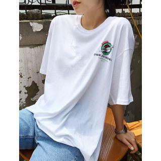 Elbow-sleeve Printed Cotton T-shirt