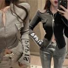 Letter-printed Zip-detail Slim-fit Jacket Black - One Size