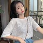 Mock Two-piece Elbow-sleeve Sequined T-shirt