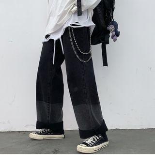 Dip-dyed High-waist Straight-cut Jeans