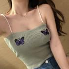 Butterfly Embroidered Ribbed Camisole Top