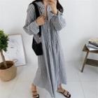 Long-sleeve Striped A-line Maxi Shirtdress