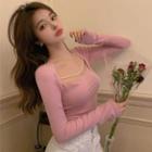 Long-sleeve Beaded Trim T-shirt