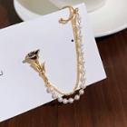 Rose Faux Pearl Chained Alloy Cuff Earring F26-1 - 1 Pc - Gold - One Size
