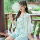Hanfu Set: Elbow-sleeve Light Jacket + Camisole Top + Shorts