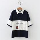 Short-sleeve Embroidered Polo Shirt Navy Blue - One Size