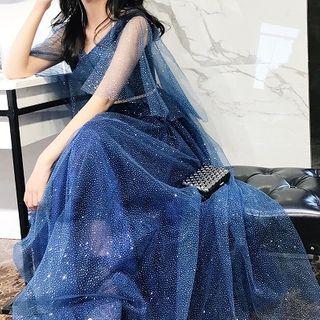 Sheer Glitter A-line Evening Gown