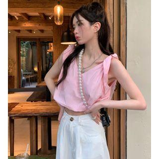 Sleeveless V-neck Plain Top Pink - One Size