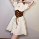 Short-sleeve Collar Cutout Corset A-line Dress
