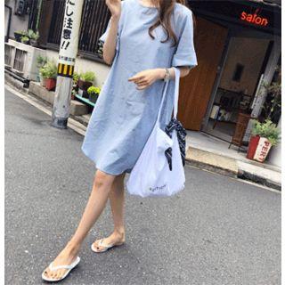 Cuff-sleeve Linen Blend Dress