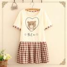 Bear Print Short-sleeve A-line Dress