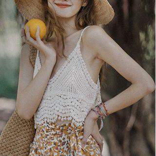 Plain Cropped Camisole Top / Floral Wide Leg Pants