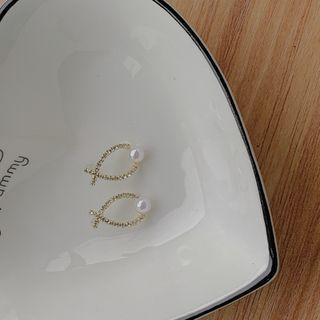 Faux Pearl Rhinestone Earring 1 Pair - S925 Silver Ear Studs - White - One Size