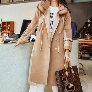 Fluffy Trim Stand-collar Coat