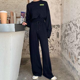 Set: Logo Cropped Pullover + Wide Leg Sweatpants