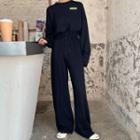 Set: Logo Cropped Pullover + Wide Leg Sweatpants