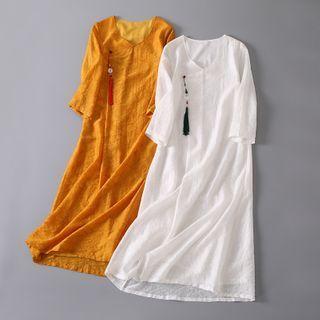 Traditional Chinese Long-sleeve Tasseled Maxi Dress