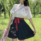 Short-sleeve Chinese Style Top / A-line Midi Skirt
