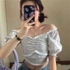 Off-shoulder Floral Print Cropped Blouse As Shown In Figure - One Size