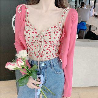 Plain Light Cardigan / Floral Camisole Top
