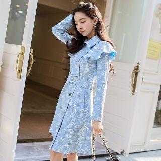Double-breast Waist-tied Lace Trench Coat