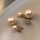 Non-matching Rhinestone Star Faux Pearl Earring 1 Pair - Gold & White - One Size