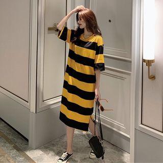 Wide-stripe Short-sleeve T-shirt Dress