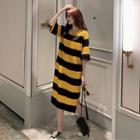 Wide-stripe Short-sleeve T-shirt Dress