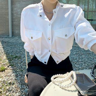 Epaulet Stand-collar Cropped Jacket