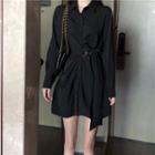 Buckled Waist Asymmetric Shirtdress As Shown In Figure - One Size