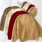 Long-sleeve Round-neck Cable-knit Sweater With Hat