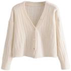 Plain Cropped Knit Cardigan 7235 - Almond - One Size