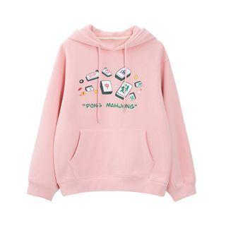 Mahjong Print Hoodie With Lining - Pink - One Size