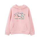 Mahjong Print Hoodie With Lining - Pink - One Size