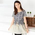 Short-sleeve Floral Lace Hem Dress