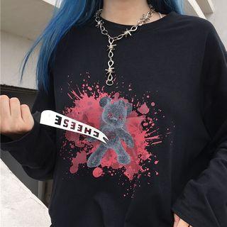 Bear Print Long-sleeve Oversize T-shirt