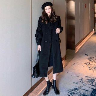 Double-breasted Belted Wool Coat With Belt - Black - One Size