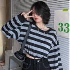 Crewneck Striped Long-sleeve Top As Shown In Figure - One Size