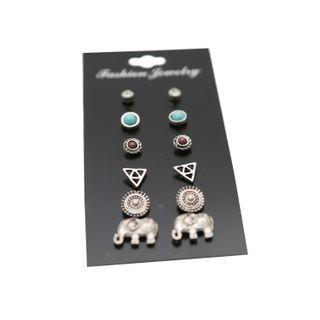 6 Pair Set : Retro Resin / Alloy Earring (assorted Designs) Silver - One Size
