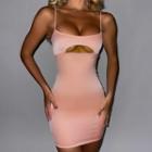 Spaghetti Strap Rhinestone Cut-out Mini Sheath Dress