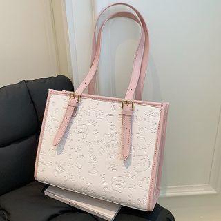 Graphic Embossed Faux Leather Shoulder Bag