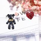 Non-matching Rhinestone Bear & Heart Earring 1 Pair - Black & Red - One Size