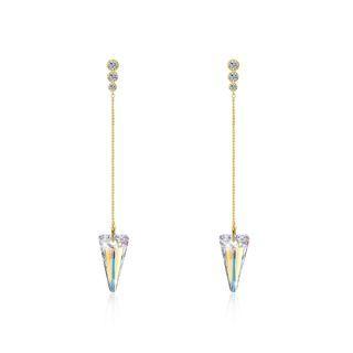925 Sterling Silver Elegant Sparkling Long Earrings With Austrian Element Crystal Purple - One Size