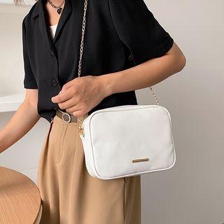 Chain Strap Plain Faux Leather Crossbody Bag