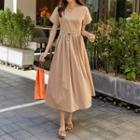 Drawstring-waist Pintuck-trim Dress