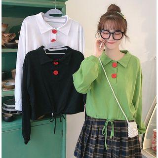 Contrast-button Long-sleeve Polo Shirt