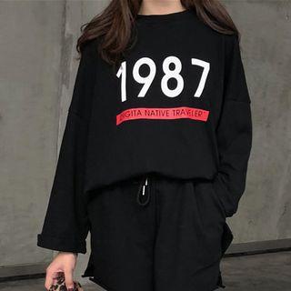 Long-sleeve Number Print Mini T-shirt Dress