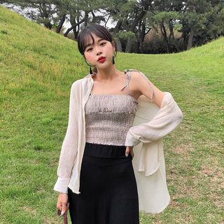 Set: Shirt + Tie-strap Gingham Top