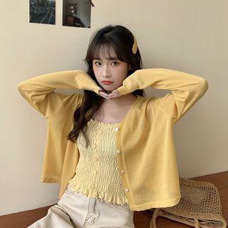 Spaghetti Strap Smocked Top / Light Cardigan